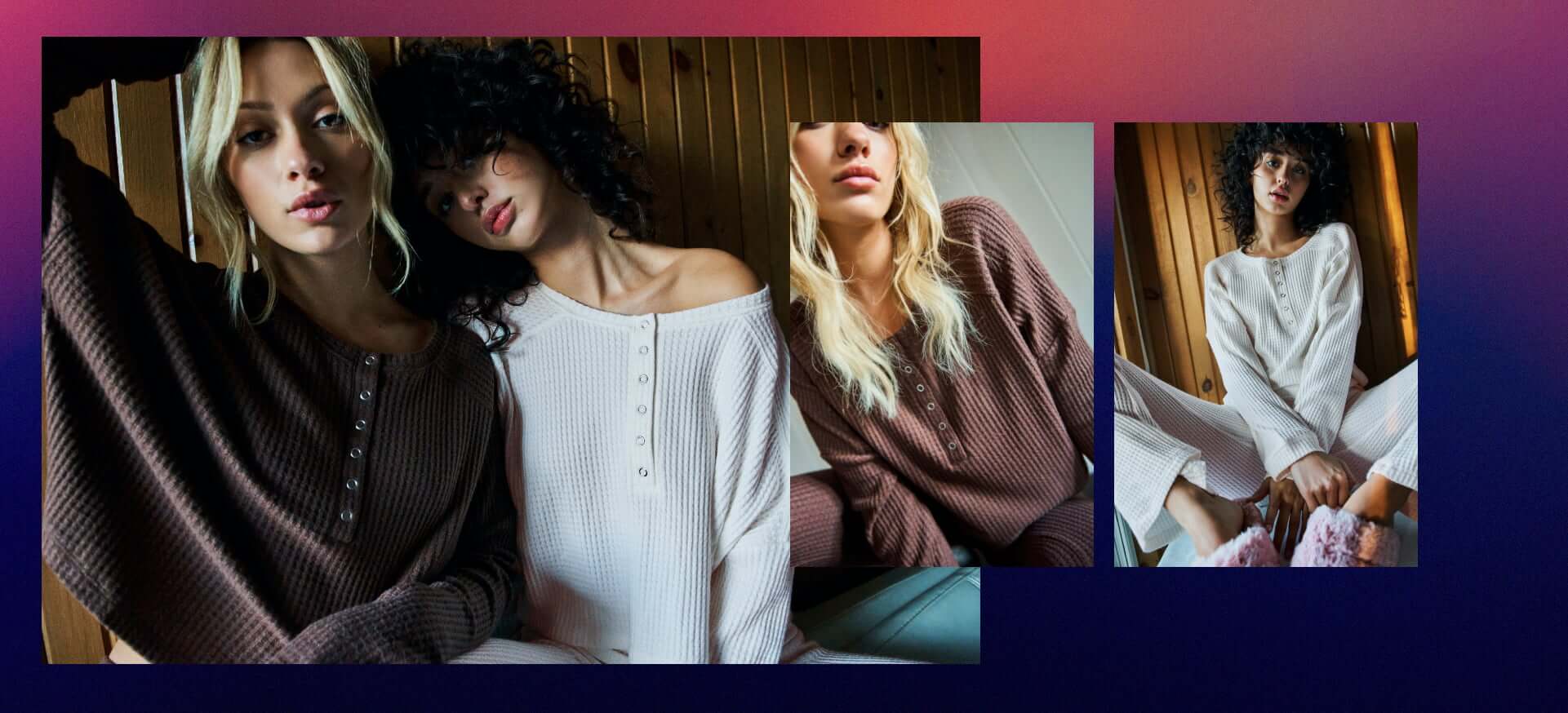 Model wearing Garage sleepwear.